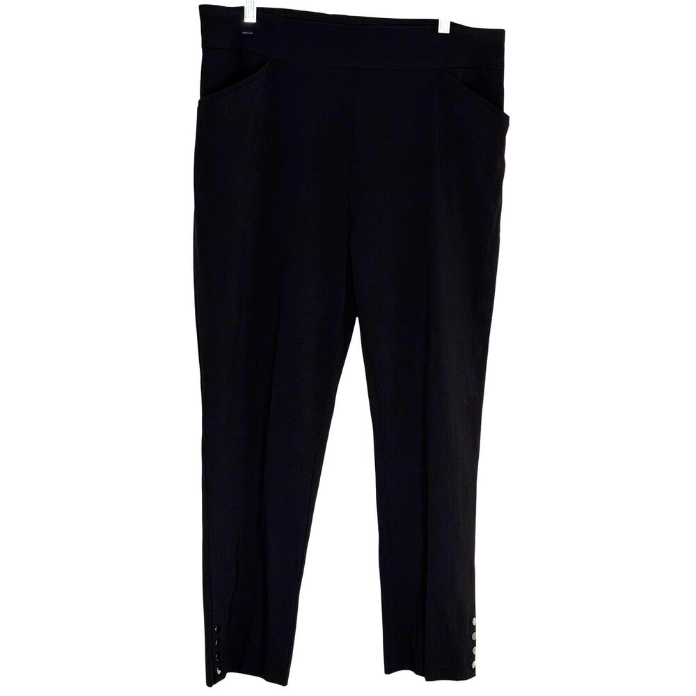 Perfect Stretch By Chicos High Rise Pull On Pants Snap Ankle Black 3 US XL